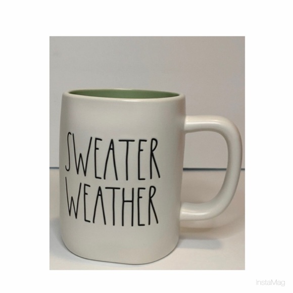 Rae Dunn Other - NEW Rae Dunn Sweater Weather Mug Green Interior Fall Autumn 🍂